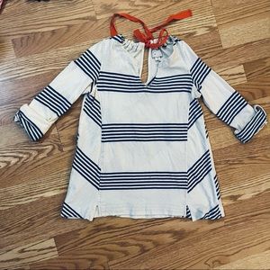 Anthropologie Roll Tab Sleeve Striped Shirt Lite Weight With Cute Detail
